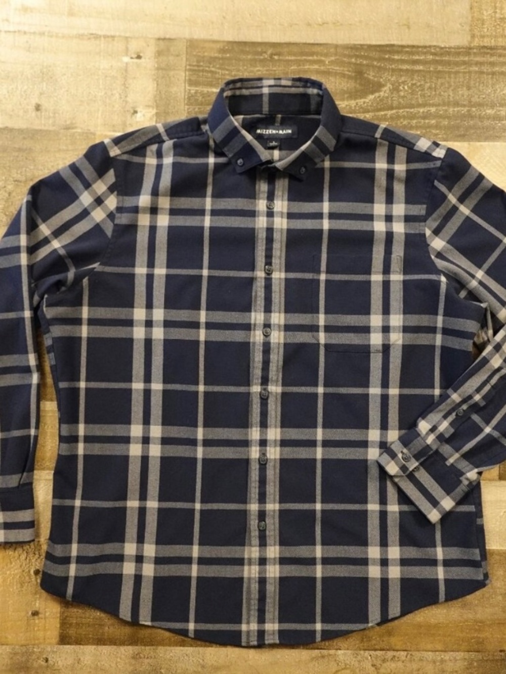 Mizzen+Main City Flannel Button Down Shirt Men’s Large Navy‎ Gray Plaid